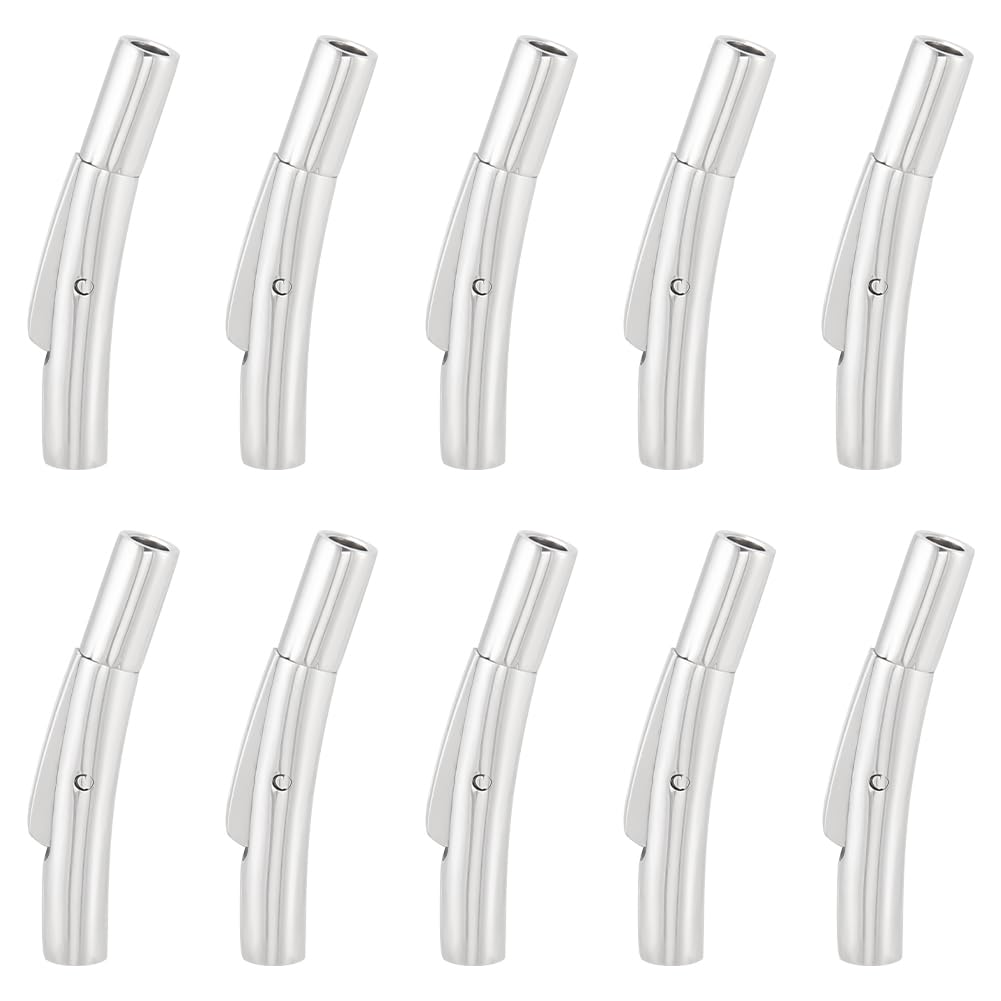 UNICRAFTALE 10sets 2mm Column Bayonet Clasps Stainless Steel Bayonet Clasps Leather Cord End Clasps Connectors for Bracelets Necklaces Buckle Jewelry Making