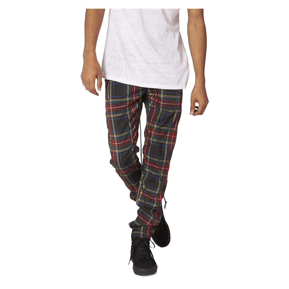 green plaid track pants