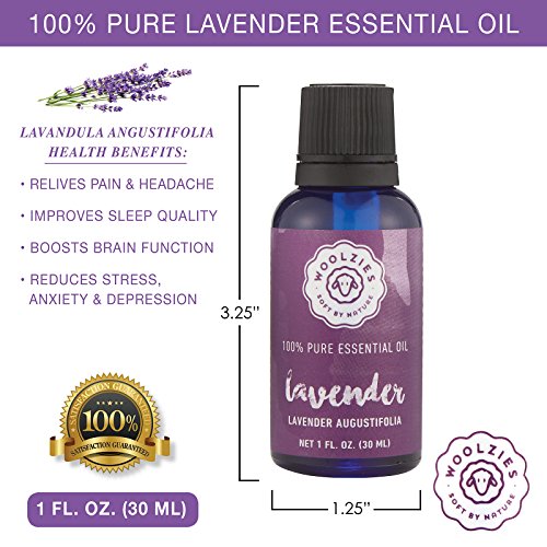 Woolzies Lavender Essential Oil - Aromatherapy Essential Oils for Diffuser and Topical Use | 100% Pure Therapeutic Grade Lavendar | Improves Relaxation and Sleep Quality, 4 FL OZ.