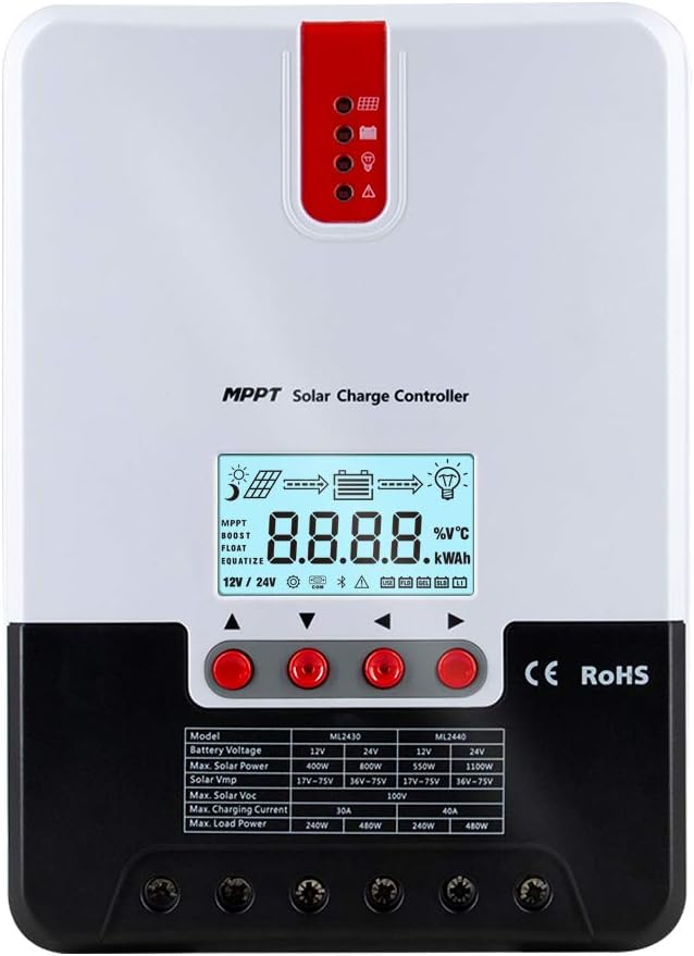 iSunergy20A MPPT Solar Charge Controller Automatically Identifying 12V/24V Automatically Identifying Max.PV 100V Battery Charging Regulator with LCD Display