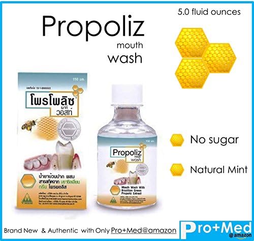 Propoliz Mouth Wash with Brazilian Green Propolis Extract (Pack size 5.0 fluid ounces) No sugar and Natural Mint Flavor