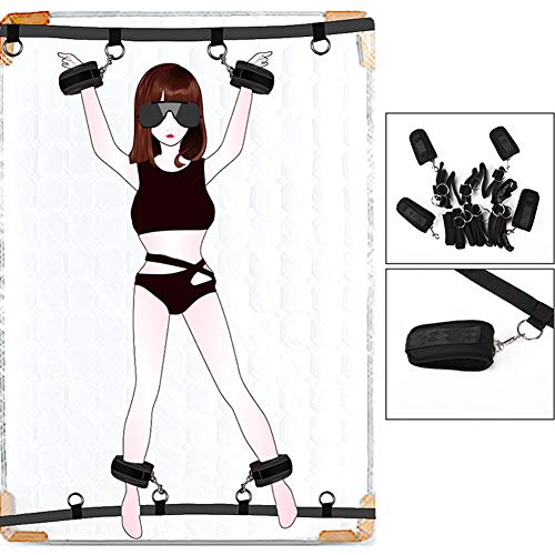 Bondage Restraints Set Kit for Bed Sex Play SM Bondage Toy Gear Wrist and Ankle Cuffs Cover Eye Rope Strap On Harness for Women Couples Lesbian Female
