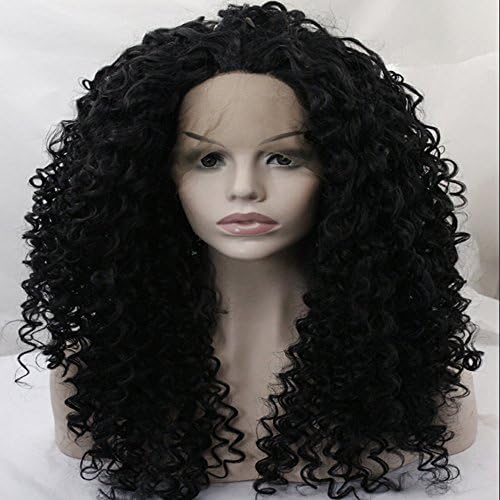 Yesui Black Loose Curly Wig Synthetic Lace Front Wigs Kinkly Long Fluffy Wig Heavy Density Heat Resistant Fiber Hair Black