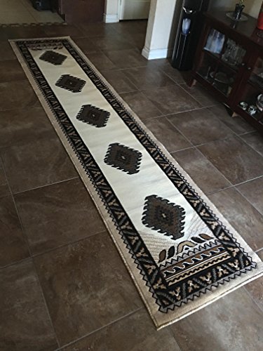 South West Native American Runner Area Rug Ivory Design D143 (2ft4in.X10ft11in.)