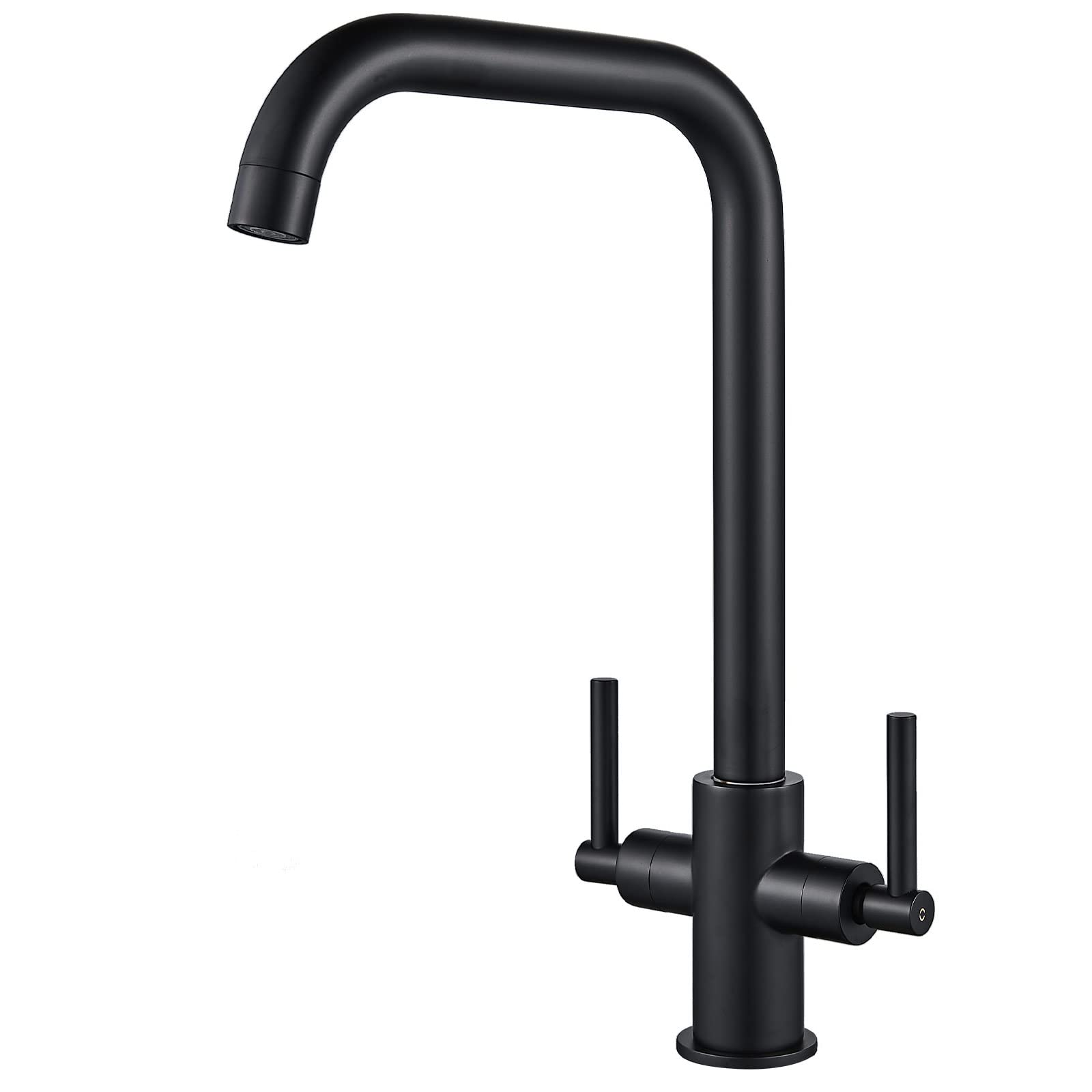 Luckyhome Black Kitchen Sink Mixer tap,360°Traditional Dual Lever Swivel Spout Chrome Brass Kitchen Faucets