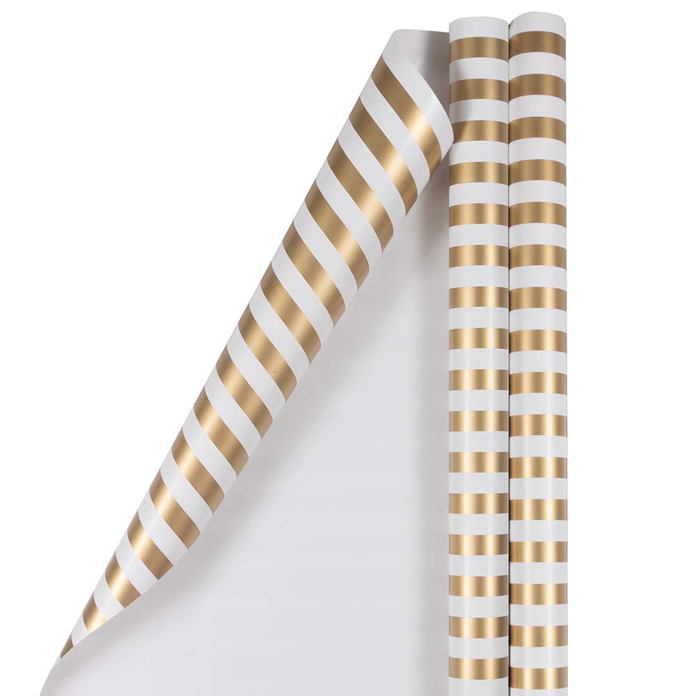 Jam Wrapping Paper - Striped Wrapping Paper - 25 sqm per roll - Gold and White Stripes - 2/Pack