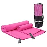 Relefree Premium Microfiber Towel for Travel, Sports & Outdoors FREE Hand/Face Towel & Mesh BAG, Antibacterial Quick-dry (Pink)
