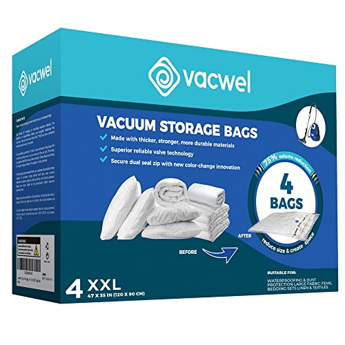 Vacwel Vacuum Storage Bags 4Pack XXL Jumbo XXL Space Saver Bags for