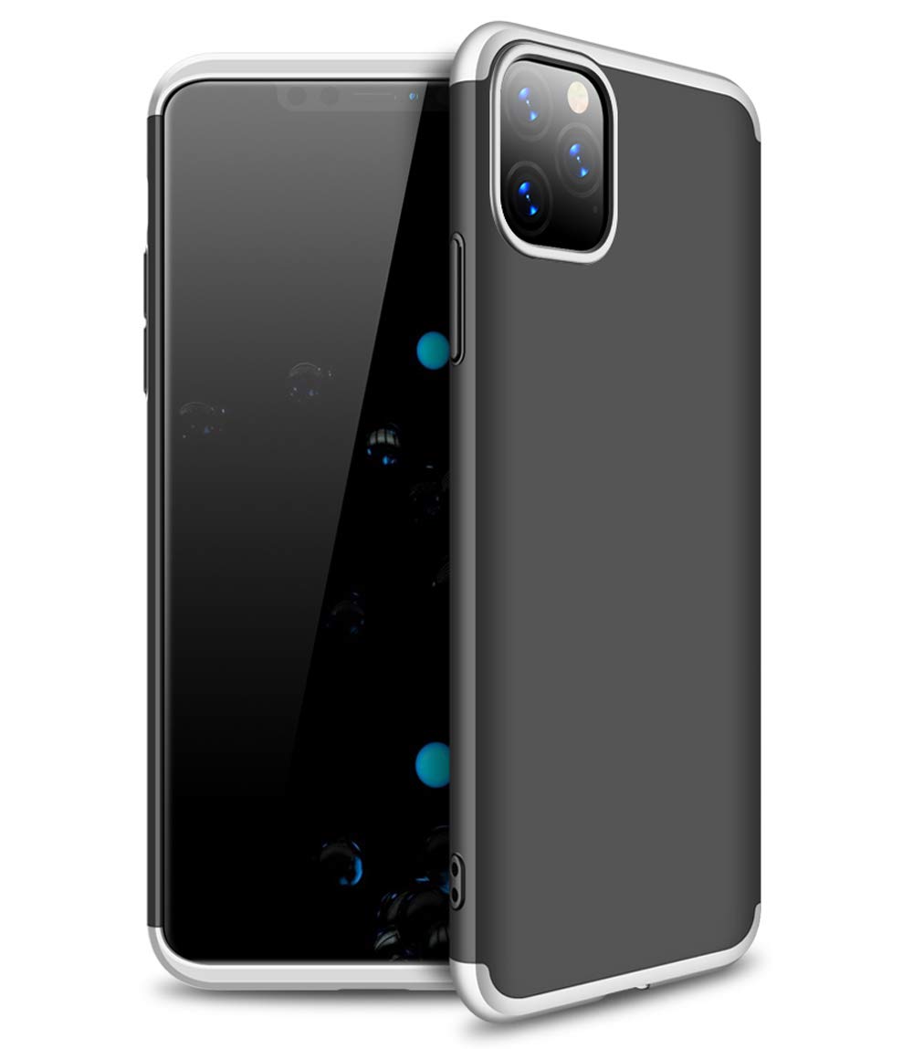 ZSCHAO for iPhone 11 Pro Max 360 Case Slim Fit Thin Shockproof +Tempered Glass Screen Protector Cover Compatible with iPhone 11 Pro Max Hard Case Full Body Tough Hybrid Matte bumper shell Black+silver