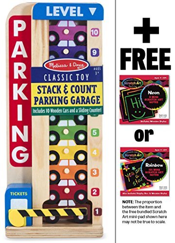 Wooden Stack & Count Parking Garage Classic Toy + FREE Melissa & Doug Scratch Art Mini-Pad Bundle [51828]