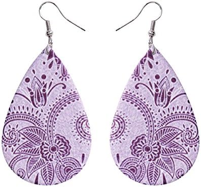Bohemia Vintage Leather Teardrop Leaf Dangle Pierced Earrings Jewelry