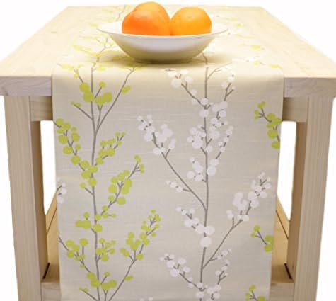 Table Runner Spring Easter Floral - Beige, Lime, White 60 inch, 72 inch, 90 inch, 96 inch, 108 inch, 120 inch long Table Runner - Citrine Vines (60)