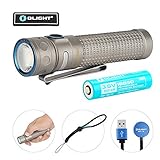 Olight Baton Pro Titanium 2000 Lumens Compact Rechargeable Side-Switch LED Flashlight with Single 3500mAh 18650 Customized Battery, Magnetic Charger