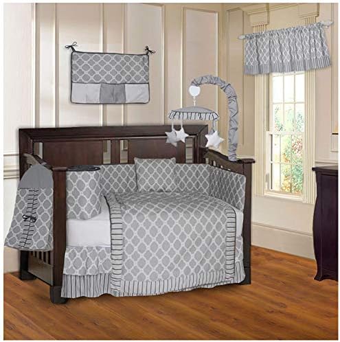 BabyFad Clover Gray 10 Piece Baby Crib Bedding Set