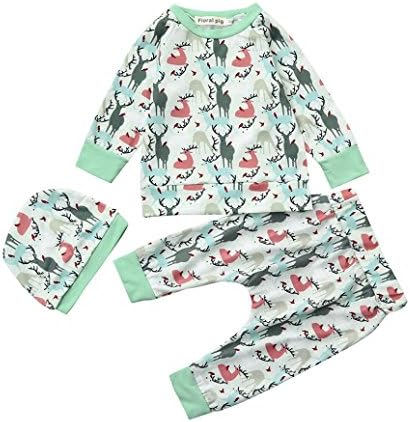 For 3~18 Months ,UMFun Baby Kids Deers Printed Tops+Pants+Hat Boy Girl Winter Warm Outfit 3Pcs Set (3 Months)