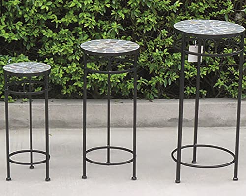 Vigor Portafiori Ferro Battuto Nero 3 Pz Sgabelli Tondi