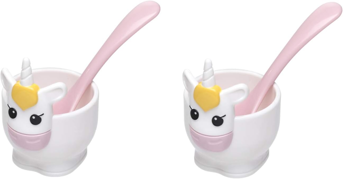 Joie Unicorn Egg Cup and Spoon Set - BPA-Free Plastic Breakfast Cups for Soft & Hard-Boiled Eggs, 2-Piece, Light Pink