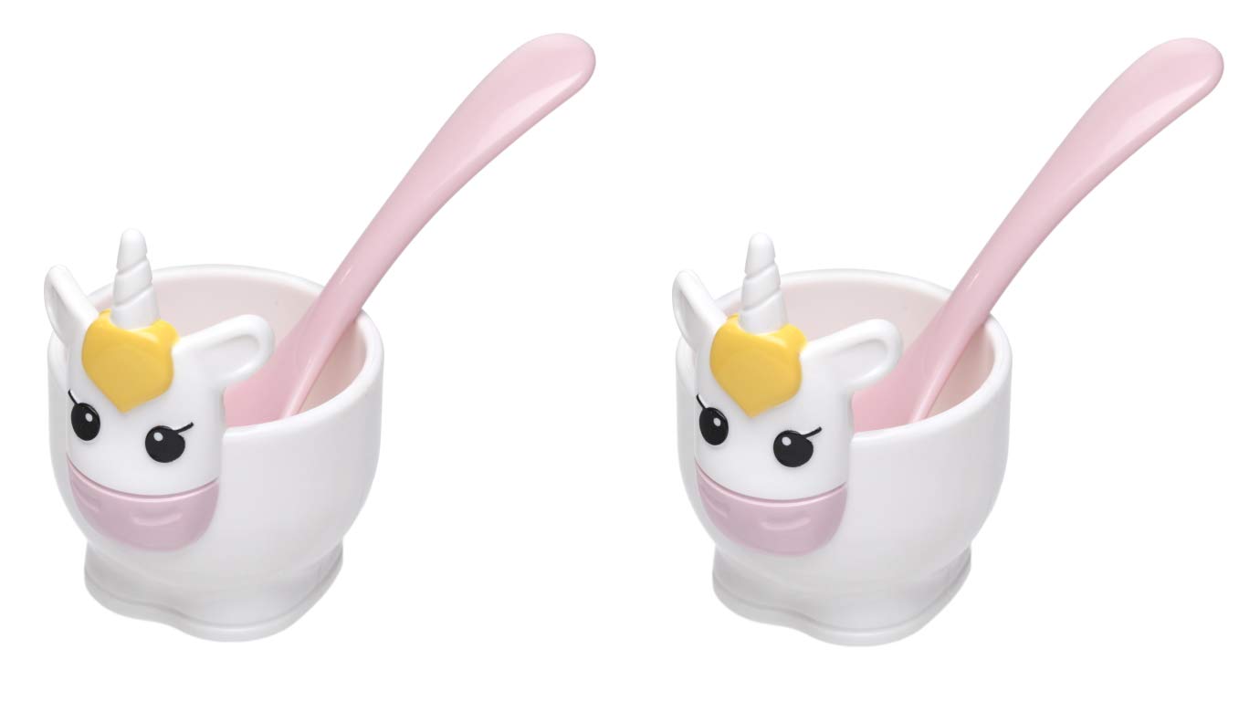 Joie Unicorn Egg Cup and Spoon Set – BPA-Free Plastic Breakfast Cups for Soft & Hard-Boiled Eggs, 2-Piece, Light Pink