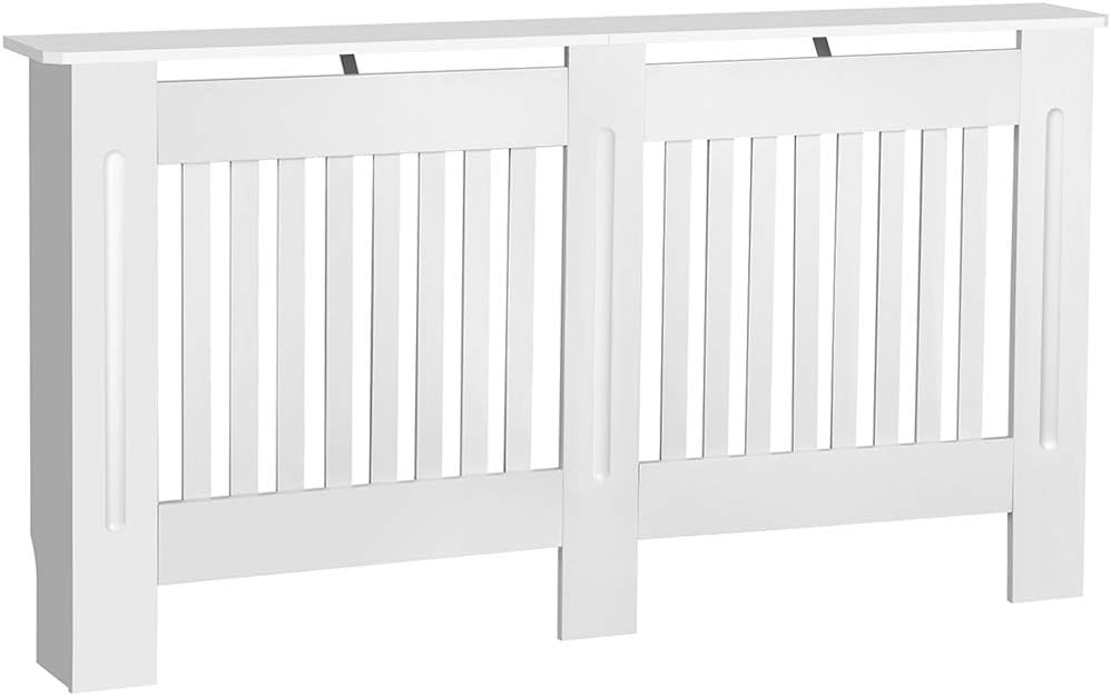 Finether Radiator Cover Cabinet Painted Vertical Modern Design Slatted White MDF Home Furniture (Large)