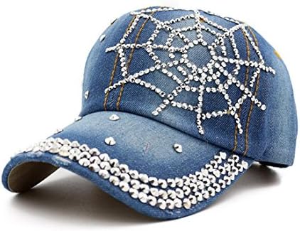Gebaozhen Women Fashion Hip-Hop Baseball Cap Full Diamond, Crown Flat Canvas Baseball Hat (Dark Blue)