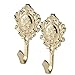 OULII 2-Pack Vintage Drapery Curtain Holdbacks Tieback Hooks Rose Pattern (Golden)