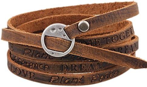 Konalla Long Wrap Five Laps Vintage Leather Women's Bangle Bracelet, Brown