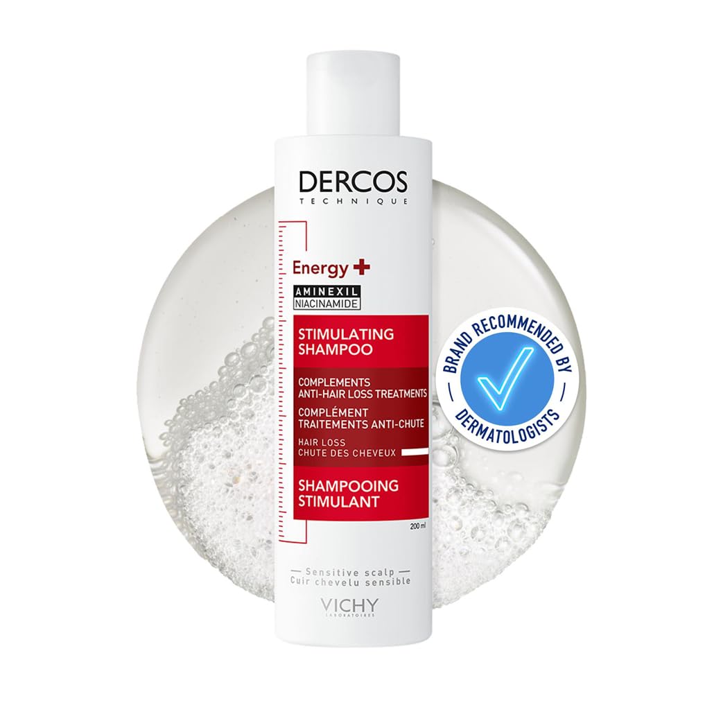 Vichy Dercos Energy+ Stimulating Anti-Hair Loss Shampoo for Thinning Hair and Sensitive Scalps, Formulated with Aminexil and Niacinamide to Strengthen Hair and Reduce Breakage, 200ml