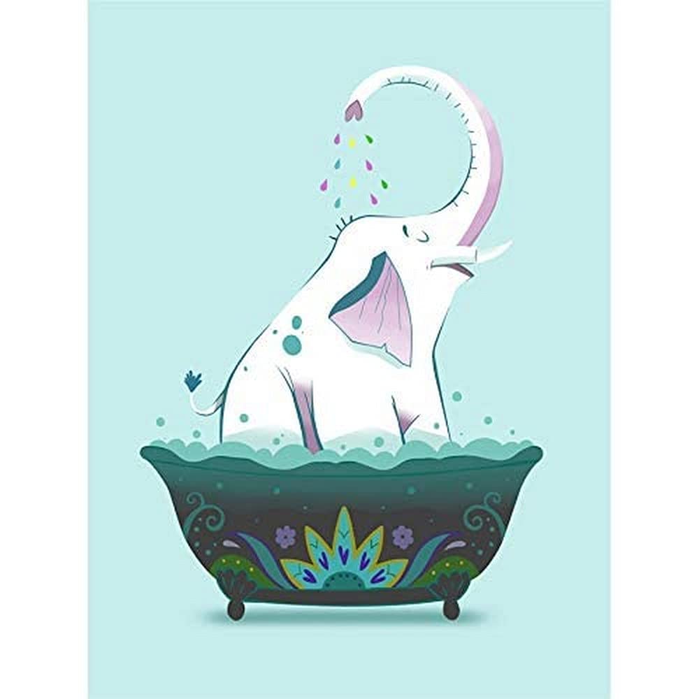 Wee Blue Coo Elephant Shower Canvas Wall Art Print