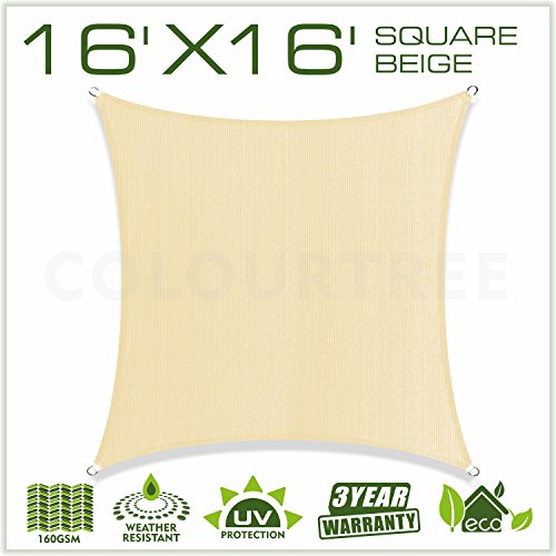 ColourTree 16′ x 16′ Sun Shade Sail Canopy  Square Beige – Commercial Standard ...