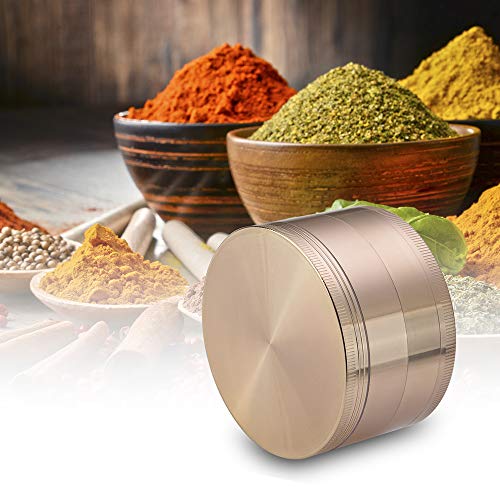 Herb Spice Grinder, Large Herb Grinder 3 Inch 4 Chambers Gold Flat