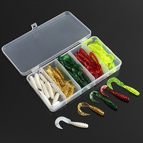 50Pcs Fishy Smell Bait Soft Fishing Lure Worms Tail Maggots with Fishing Box By BSK