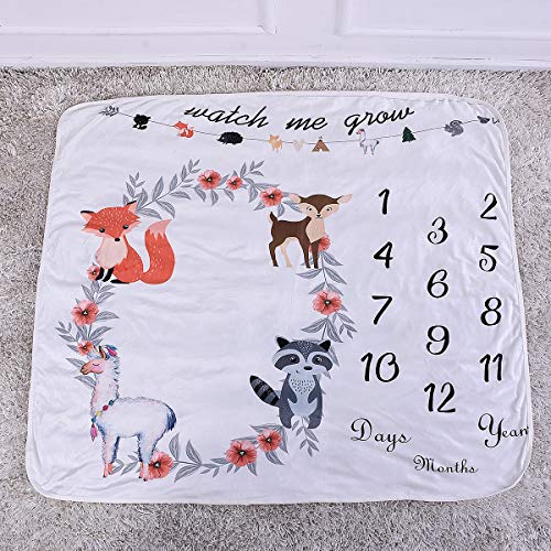 Fleece Baby Monthly Milestone Blanket Extra Large Photography Background Blanket Thick Backdrop Prop Swaddle Baby Shower Gift for Single & Twins (Animal Flower) - Thumbnail 6