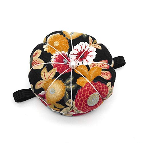 Jafirous 3Pcs DIY Sewing Pincushion Pumpkin Shape Cotton Fabric Button Wrist Strap for Cross Stitch Sewing Safety Pin Cushion Accessories Elastic Wrist Band Pincushions
