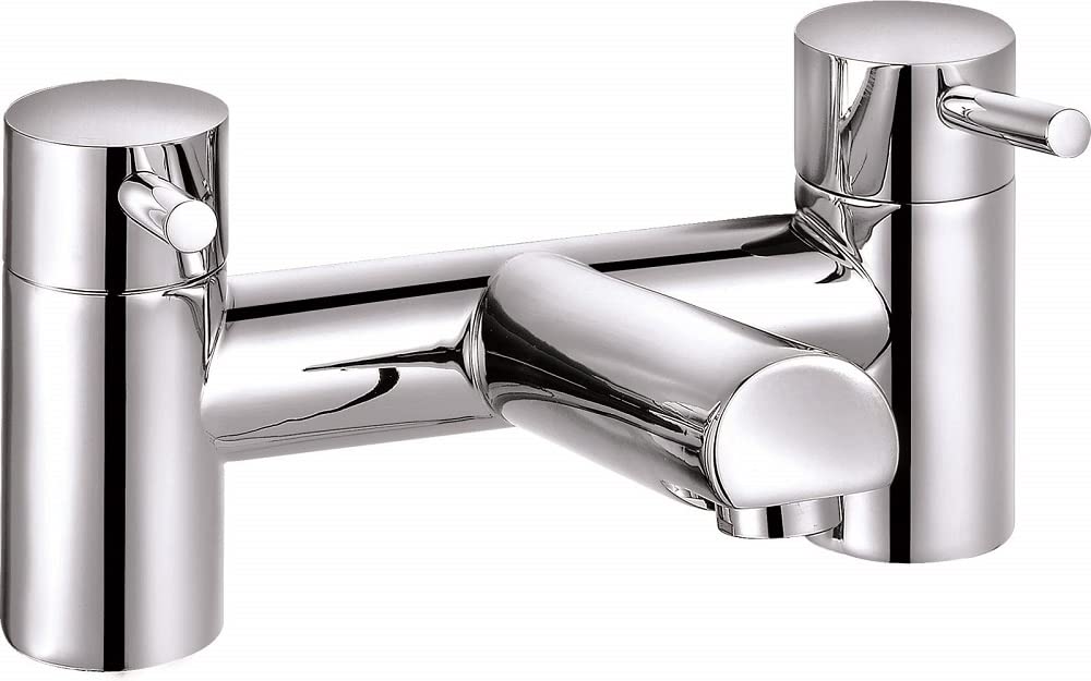VeeBath Dixon Round Bath Filler Taps, Bathroom Waterfall Bath Filler Mixer Tap Double Lever Tub Tap- Chrome