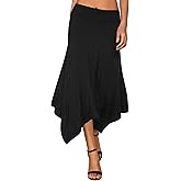 DJT Women's Skirts Stretchy Waist A Line Handkerchief Hem Flowy Flared Casual Midi Skirt
