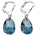 Sterling Silver Leverback Earrings Aqua Blue Crystal Pear Teardrop