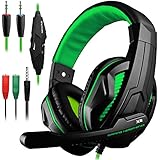 Gaming Headset,DLAND 3.5mm Wired Bass Stereo Noise Isolation Gaming Headphones with Mic for Laptop Computer, Cellphone, PS4 and so on- Volume Control (Black and Green)