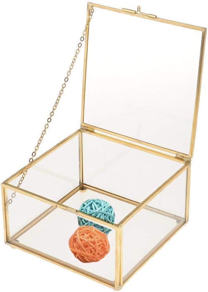Konrisa Decorative Jewelry Box Girls Makeup Organizer Brass Jewelry Chest/Storage Display Case Geometric Micro Landscape Planter Terrarium