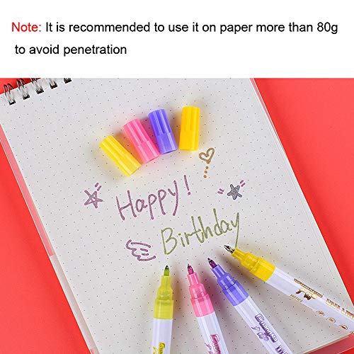 Ann Bully Double Line Outline Pen for Gift Card Writing Drawing Creative Art Marker 8 Color Double Line Marker Metallic Markers Light Color Fluorescent Marker Art Supplies Stationery - Thumbnail 4