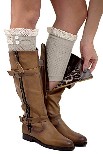 The Original 2 Button Lace Boot Cuffs by Modern Boho (Oatmeal)