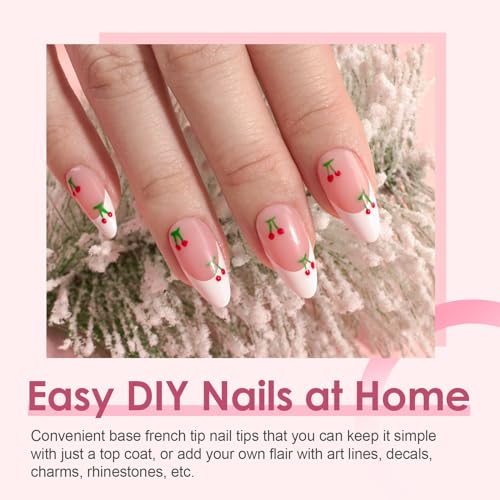 Canvalite French Tip Press on Nails Gel Nail Tips - 300Pcs Pre-Colored Quick and Easy Press on Nails Almond Fake Nails with Designs DIY Nail Extensions Valentines Day Gifts for Her, Pink White - Image 3