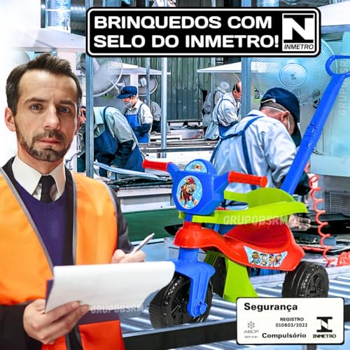 Carrinho de passeio infantil andador bebe didatico de empurrar com pedal haste proteção removivel totoka motoca menina menino velocipede triciclo brinquedo de atividades (Azul)