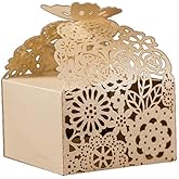 KAZIPA 50pcs Laser Cut Butterfly Favor Boxes, 2.6" x 2.6" x 1.6", Party Favor Gift Boxes for Bridal Shower Anniversary,Wedding, Guests,Baby Shower,Mothers Day Treat,Ivory