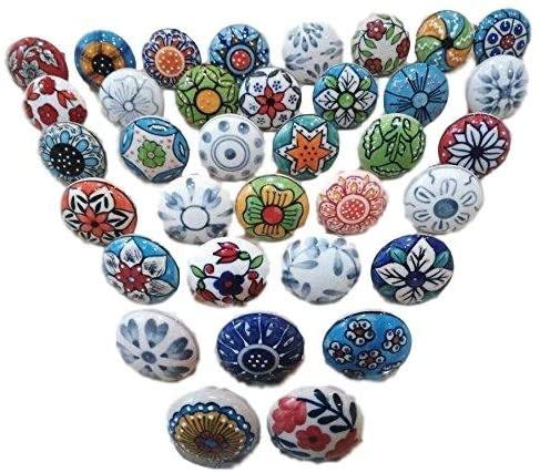 Mix Vintage Style Ceramic knobs Cabinet Handles Kitchen pulls Drawer Puller by Hopofly (12 KNOB Set)