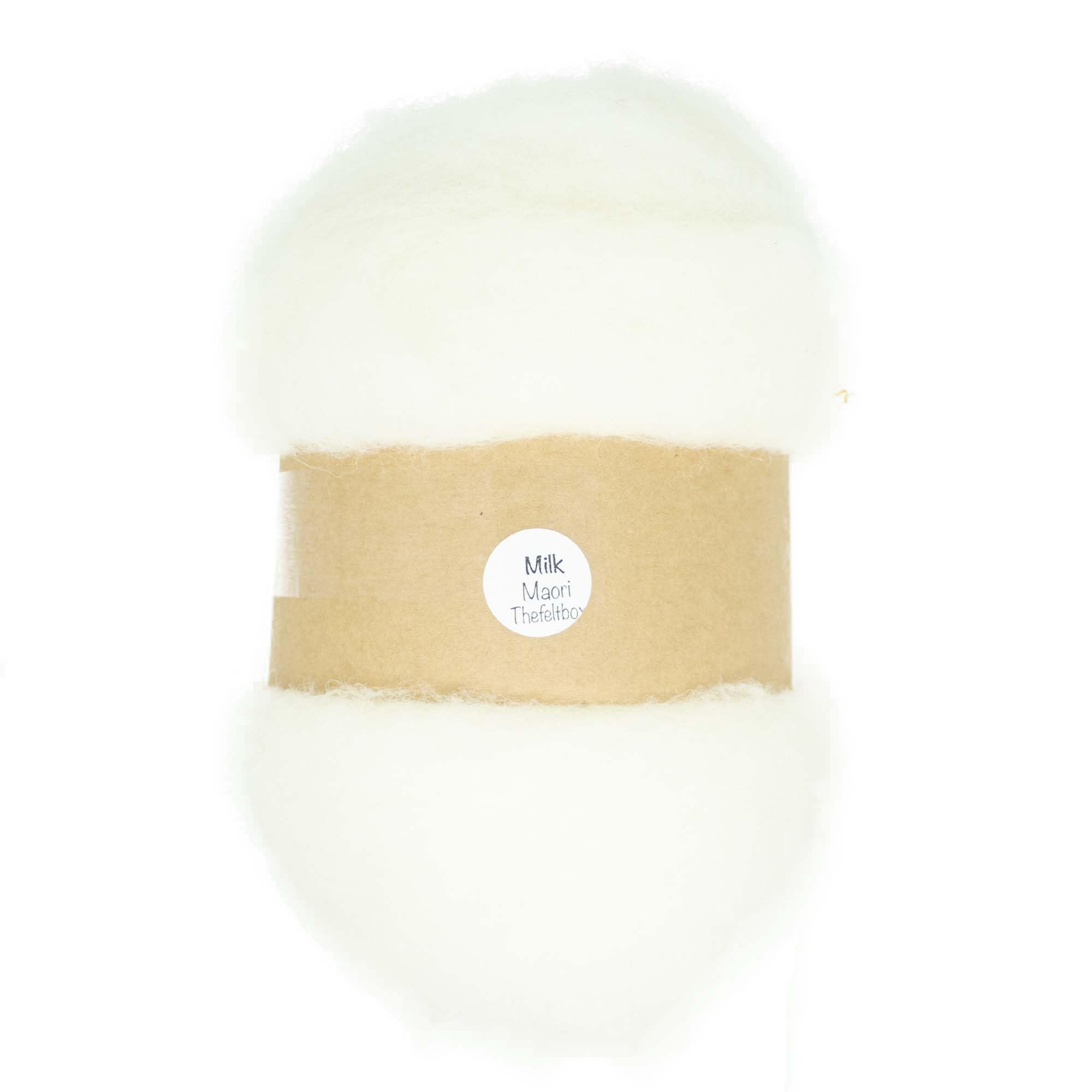 The Felt Box Carded Needle Felting Wool 100g – Maori DHG Shade -Milk– Carded Batt with Short Coarse Fibres (~27 Microns) – Mulesing-Free New Zealand Wool for 3D Needle Felting Wet Felting & Spinning