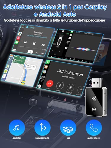 2-in-1 Wireless Adapter for CarPlay & Android Auto - Upgrade 2026, Wireless USB/Type-C Adapter, Fast and Stable Connection Without Delays, Compatible with iOS 10+ and Android 11+