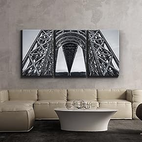 3 Piece Canvas Print - Contemporary Art, Modern Wall Art - Stark Black and White Geometric Bridge Architecture - Giclee Artwork - Gallery Wrapped Wood Stretcher Bars 16"x24"x3 Panels