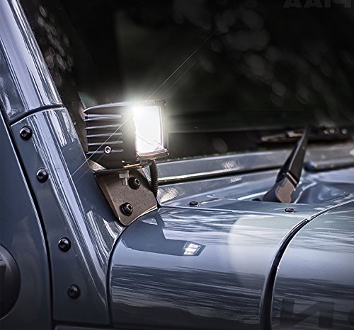 iJDMTOY 40W High Power CREE LED Pod Lights w/ Front Windshield A-Pillar Panel Mounting Brackets For 2007-2017 Jeep Wrangler JK