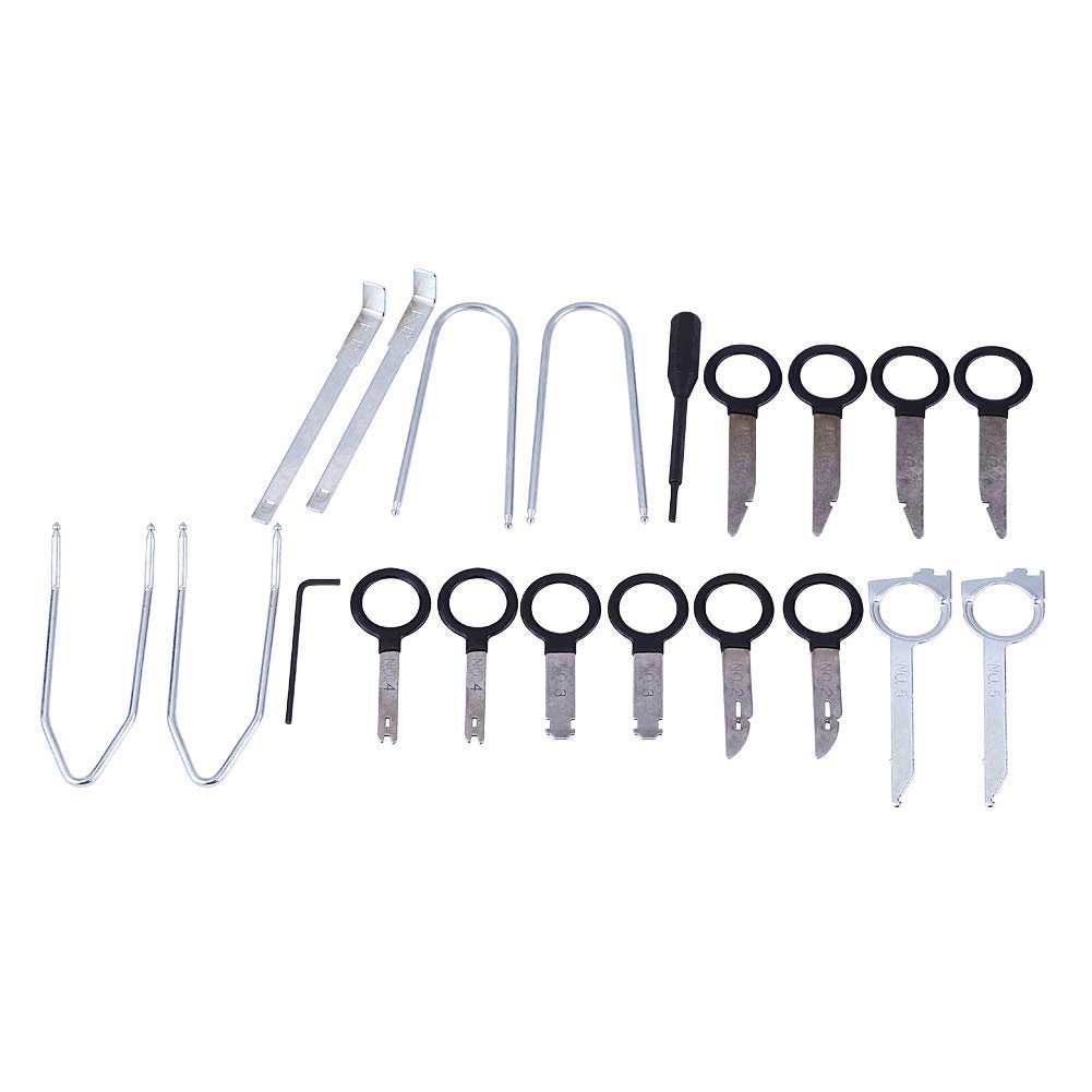 EVGATSAUTO 20PCS Carbon Steel Install Removal Key Kit for Most Cars Radio Audio and Stereo Dash CD Player Silver + Black