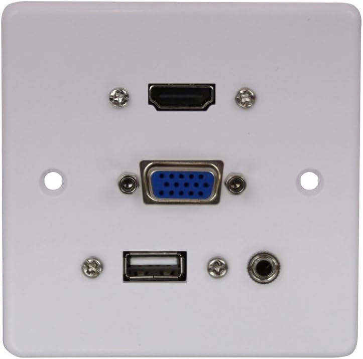 Lindy Multi AV Faceplate, Single Gang, HDMI, VGA, USB Type A, 3.5mm Audio, Fits a Standard UK Mains Back Box